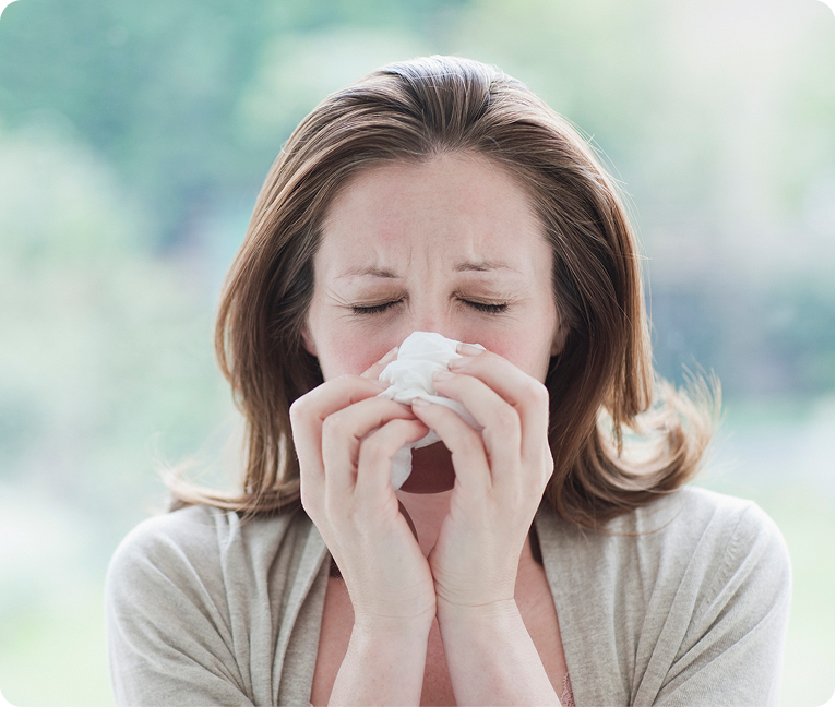Sick woman with allergies