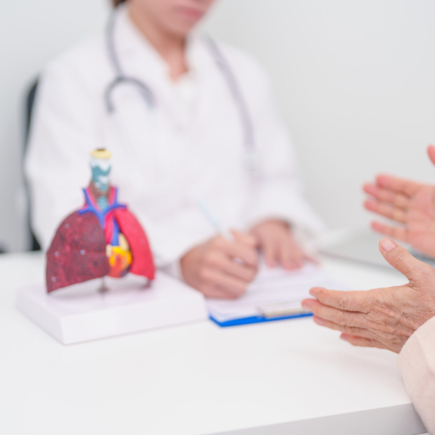 Doctor with Respiratory system. Elderly Patient consultation medical health for Lung Cancer, Asthma, Chronic Obstructive Pulmonary, Bronchitis, Emphysema, Cystic Fibrosis, Bronchiectasis, Pneumonia