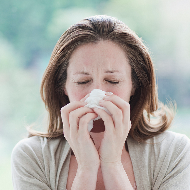 Sick woman with allergies
